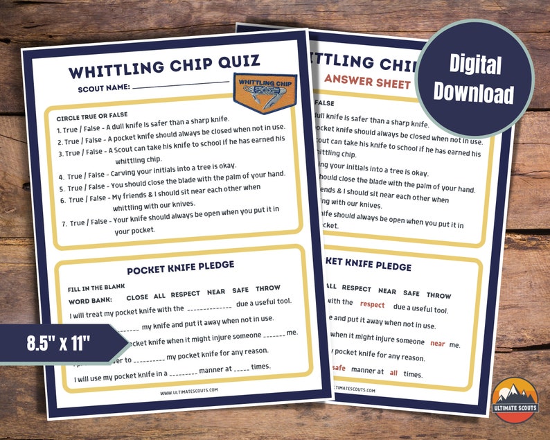 Cub Scouts Whittling Chip Printable & Quiz Knife Safety for Kids Etsy