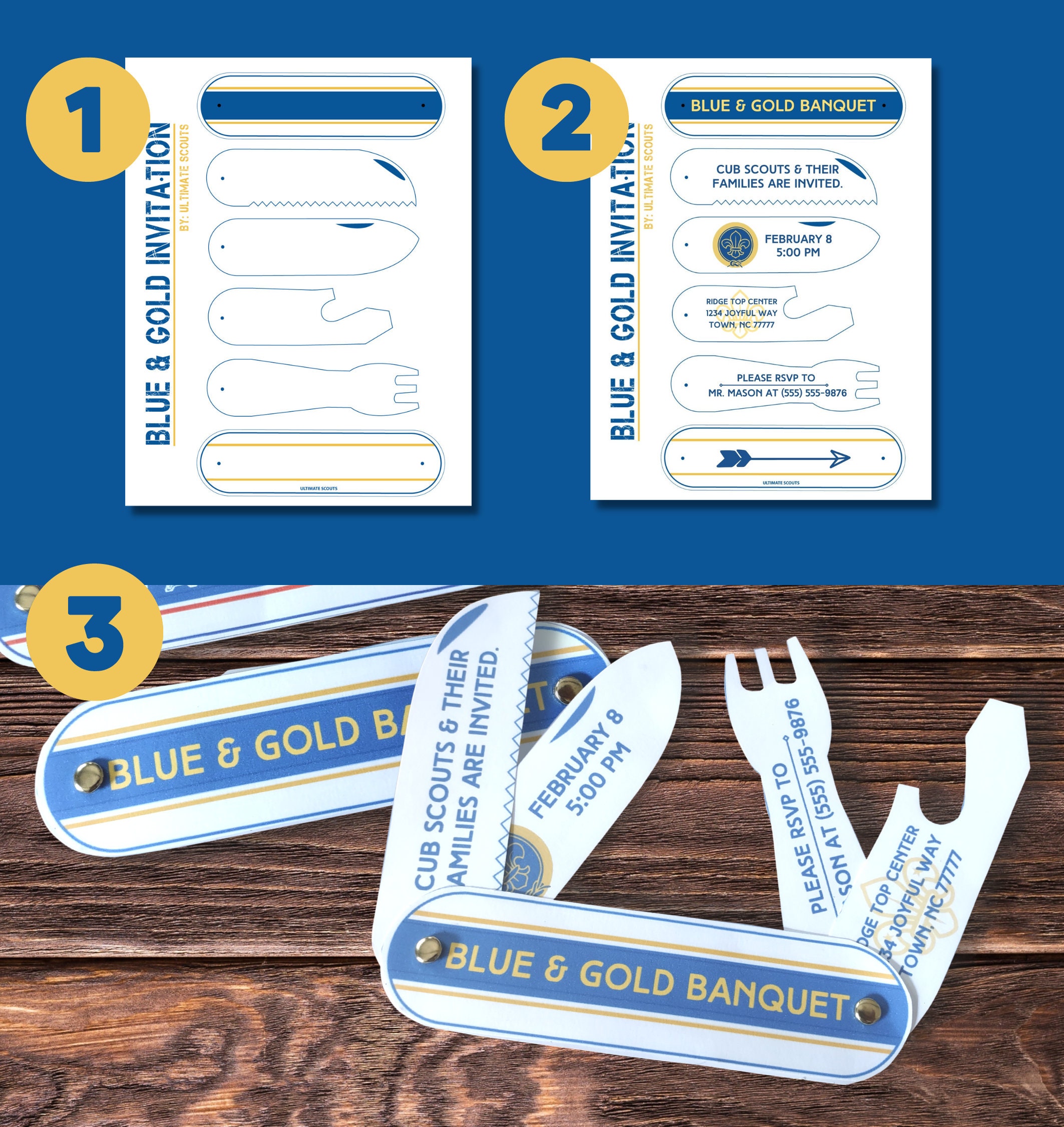Blue & Gold Banquet Invitation Printable Template, Cub Scouts Invite ...