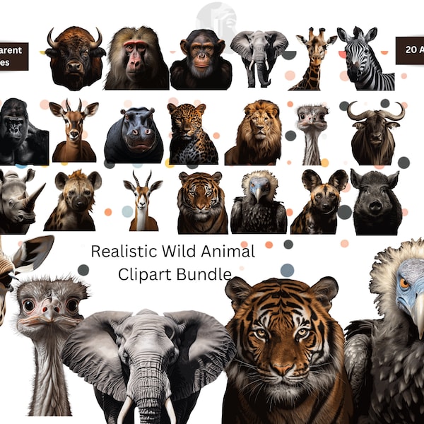 Realistic Wild Animal Clipart PNG bundle! 20 Different animals