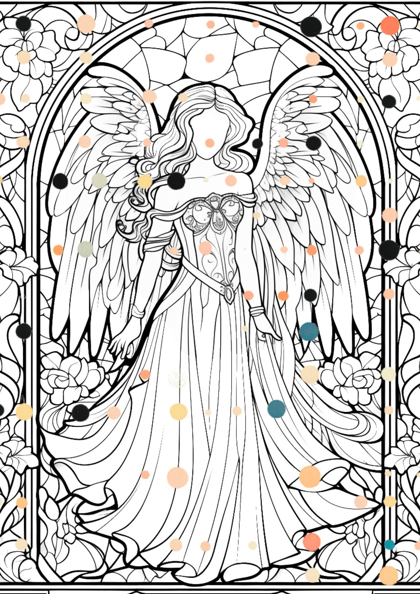Heavenly Angels Stained Glass Coloring Pages - Set of 10 Ethereal Designs for Tranquil Coloring Moments