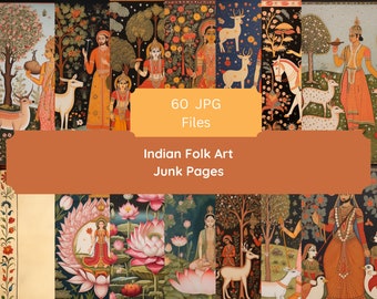 Vibrant Pichwasi Indian Folk Art Scrapbooking Ephemera Journal Pages - Set of 60 JPGs for Scrapbooking