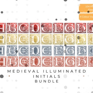 Old Illuminated Medieval Ornate Initials- Set of 104 Transparent PNGs