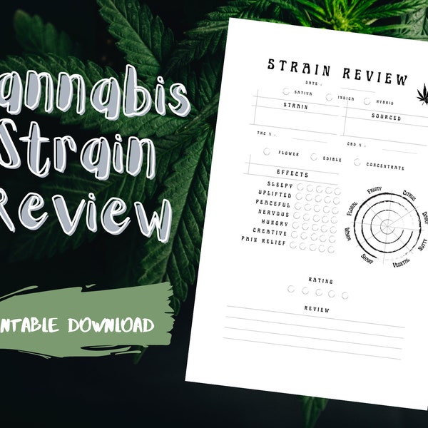 Cannabis Journal Review | Digital Download PDF | Strain Tracker | Cannabis Journal | Weed Log book