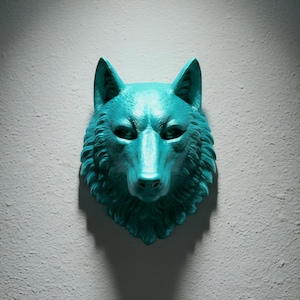 Faux taxidermy sculpture wolf head wall mounted