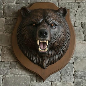 Grizzly Bear Wall Sculpture, Luxury Wild Animal Head Decor, High-End Faux Taxidermy, Statement Cabin Art, Premium Faux Wildlife Sculpture
