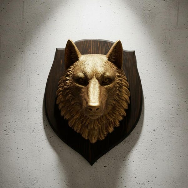 Taxidermy sculpture wolf head wall mounted