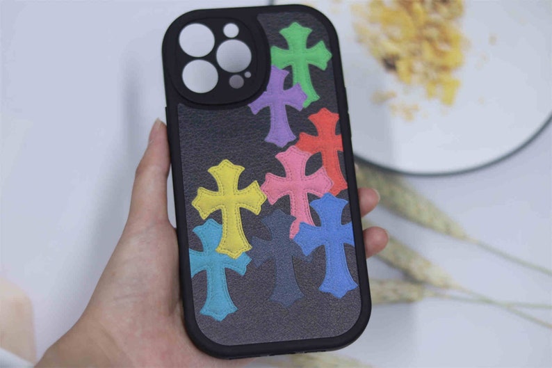 Chrome Hearts Colorful Leather Iphone Case Rainbow/white Etsy