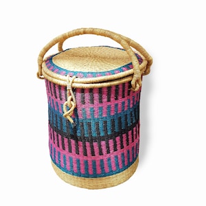 Large laundry basket with lid| laundry basket with handle| Bedroom floor hamper| large cloth storage basket| Big straw hamper| big room bin
