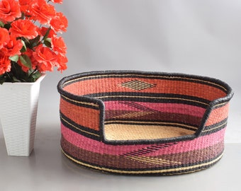 Grand panier tissé à la main pour chien | Petit panier pour chiot| panier moyen en paille pour chien | Panier Bolga Panier XXL pour chien| cadeau pour amoureux des animaux