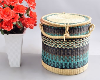 Panier en tissu en osier, grand panier de rangement au sol, grand panier de rangement, panier à linge en osier avec couvercle, petit panier de blanchisserie, panier de sol