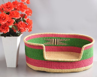 Panier en paille pour chien | Petit panier pour chiot| panier pour chien en paille tressée | Panier Bolga XXL pour chien| cadeau pour amoureux des animaux | panier cadeau chien | cage pour gros chat