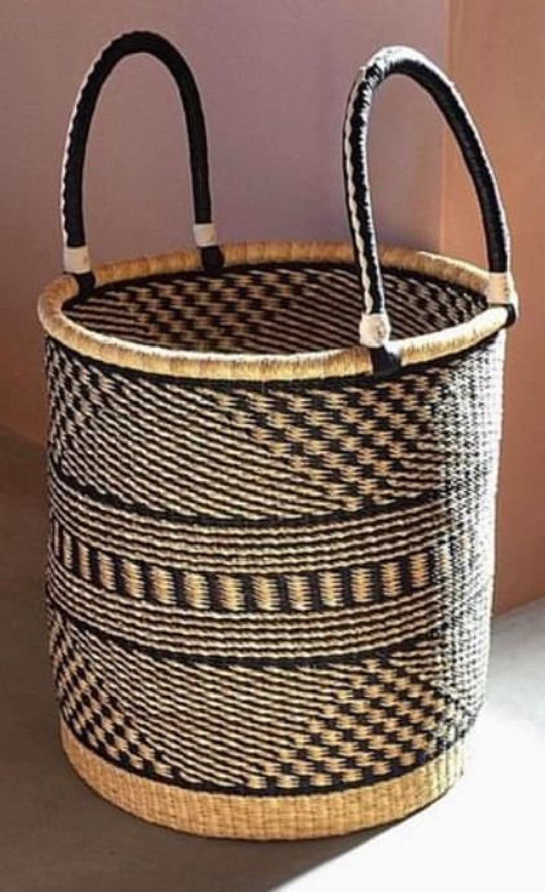 Large Laundry Basket With Leather Handle, Clothes Storage Basket, Rustic Home Giftings, Large