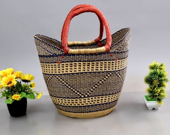 Shopping basket bag| wicker U-Shopper| straw grocery bag| Bolga storage basket| mini market basket| gift basket for her| eco-friendly basket