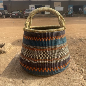 Bolga storage basket| colored straw pot basket| indoor flower basket| fruit storage basket| Handwoven planter basket| home decoration basket