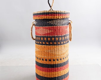 Tall storage basket with lid, large clothes basket, wicker bin, living room floor hamper, laundromat basket, entryway basket, laundry decor