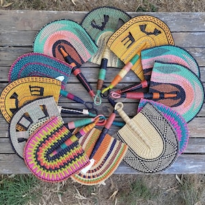 Handwoven straw hand fan, boho fan wall hanging,  Bolga hand fan, decorative fan, NEGOTIABLE BULK ORDERS