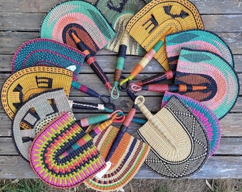 Handwoven straw hand fan, boho fan wall hanging,  Bolga hand fan, decorative fan, NEGOTIABLE BULK ORDERS