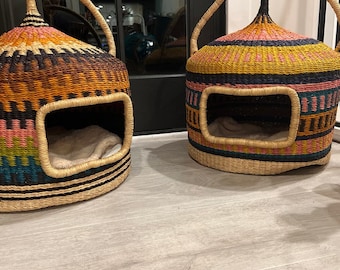 Handmade pet bed| handwoven bedgister for cat| Cute handwoven cat hanging wicker basket| rattan cat hammock| wool cat crate| gift for pet