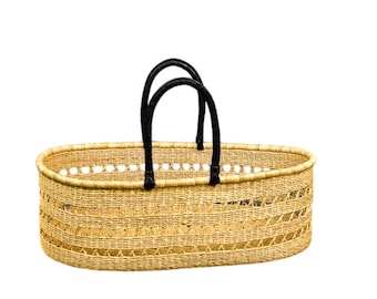 Large oval basket with handles, big straw net basket, cloth storage basket, kids room organizer, gift for nursing mothers - 29"L×16"W×12"H
