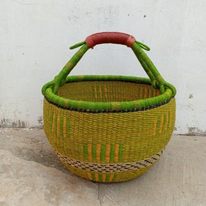 Woven fruit storage basket with handle| shopping basket wicker| colored-rattan storage basket| straw bag with handle| woven tote basket