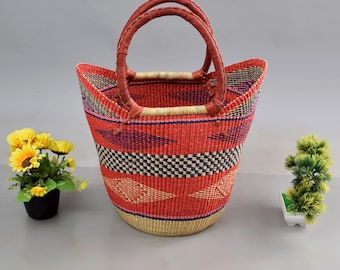 Straw grocery bag| camp storage basket| shopping basket bag| mini market basket| storage basket with handles| straw picnic basket