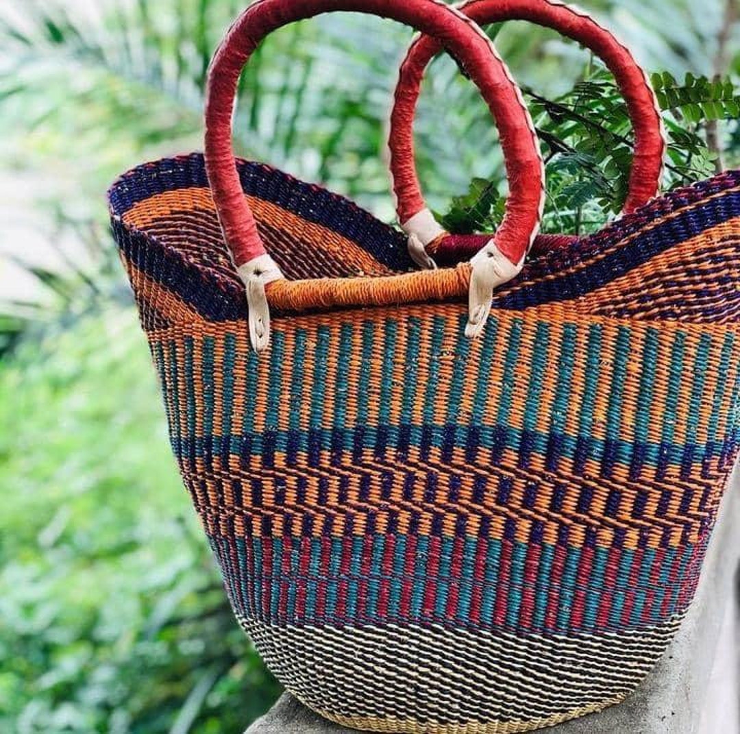 Handwoven Bolga Basket Rattan Top Handle Basket Etsy