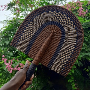 Cute Bolga handwoven straw hand fan, boho fan wall hanging, native wedding hand fan, decorative African rattan fan, rave accessory