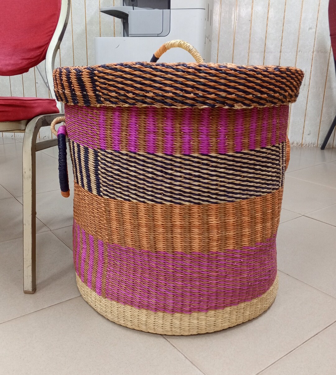 Woven Big Bolga Storage Basket, Large Straw Laundry Basket, Small