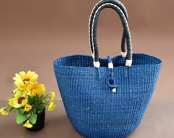 Colored straw handbag| cute straw bag| Bolga basket| shopping basket bag| mini tote basket| gift basket for her| eco-friendly shopper basket