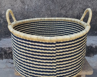 Panier à linge tissé, panier de rangement pour chambre à coucher, panier de sol court, grand panier de rangement en osier, panier à linge africain Bolga, grande poubelle