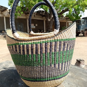 Market shopping basket, handwoven u-shopper basket, farmers market basket, camp basket, natural straw basket, grocery basket, Easter basket