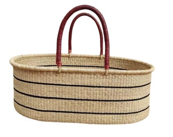 Large oval basket with handles, toys storage basket, Bolga storage basket, gift for nursing mothers - 29"L×16"W×12"H