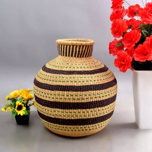 Maceta grande para plantas, cesta de mimbre, cesta decorativa ecológica, bonito jarrón de paja para flores, maceta hecha a mano, cesta decorativa natural para habitación.
