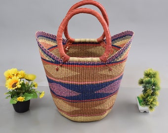 Straw shopper bag| hand-held grocery bag| camp storage basket| shopping basket bag| mini market basket| gift basket for her| natural basket