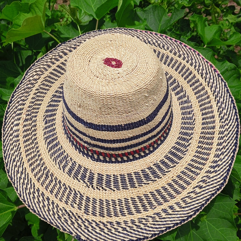 Handgeweven natuurlijke strohoed, schattige strandhoed, Bolga mannen grashoed, Panama strohoeden, inheemse unisex hoed met brede rand, milieuvriendelijke strohoed afbeelding 4