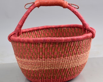 Mini straw market basket, natural shopper basket, garden harvest basket, farmer market basket, storage basket with handle, big round tote