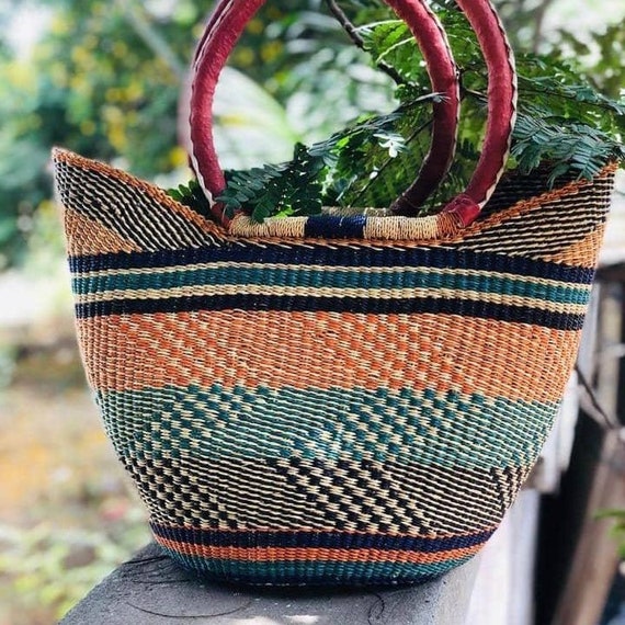Straw Shopper Basket, U-shopper Basket, Straw Top Handle Bag