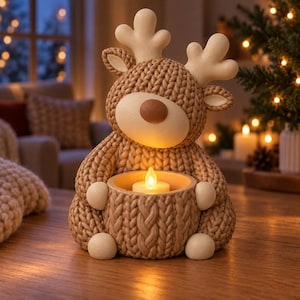 Reindeer LED Tealight Holder | STL + 3MF | Sculpted Knit Bowl | Small Commercial Licence Included