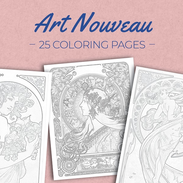 Art Nouveau Coloring Pages - Mucha's Art - 25 pictures to download and print - Coloring book for children and adults