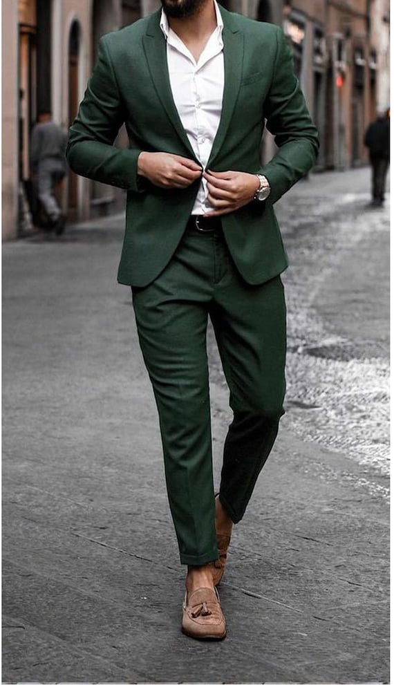 Men Suits 3 Piece Men's Olive Green Suit Slim Fit Etsy