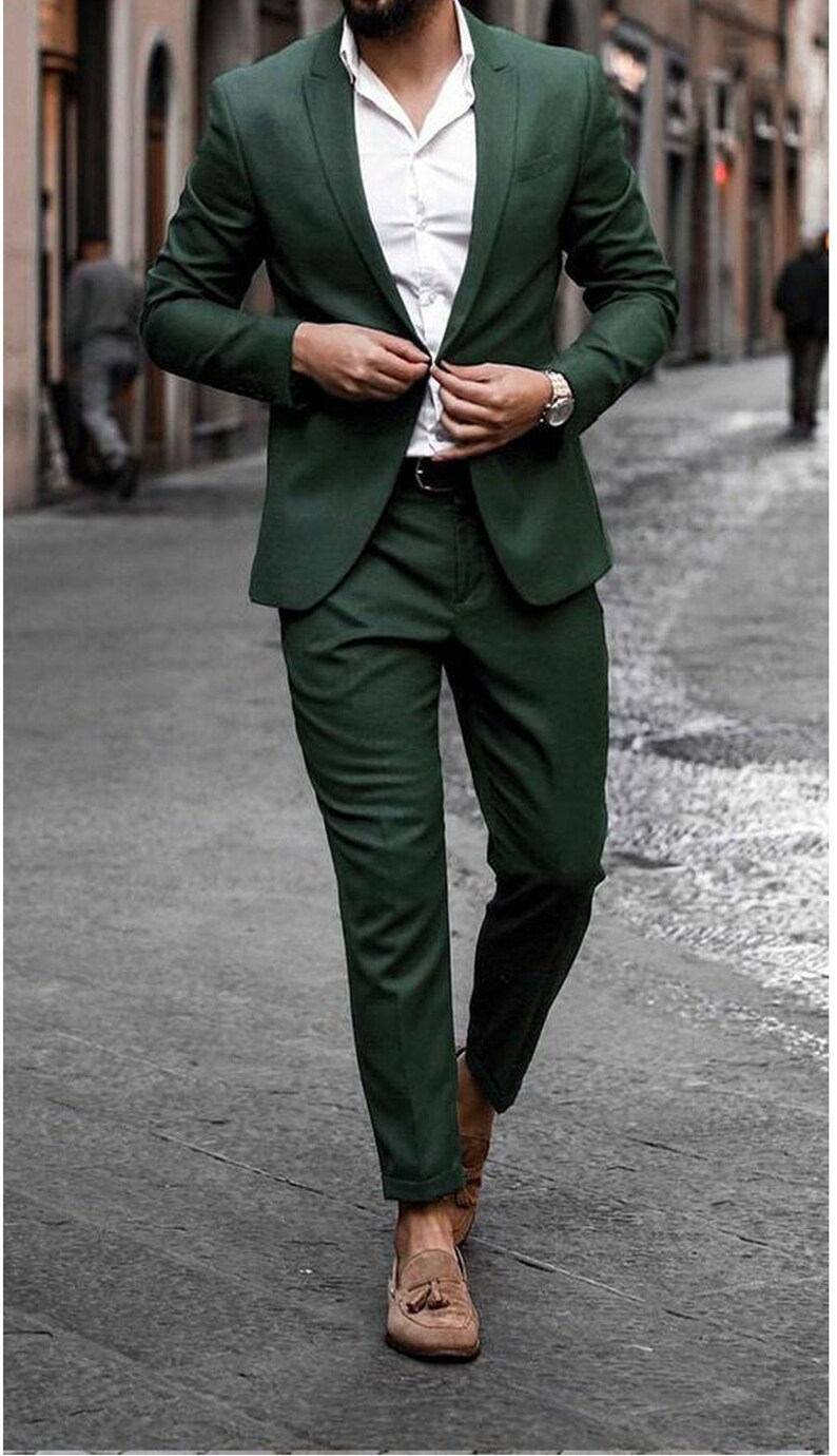 Men Suits 3 Piece Men's Olive Green Suit Slim Fit Etsy