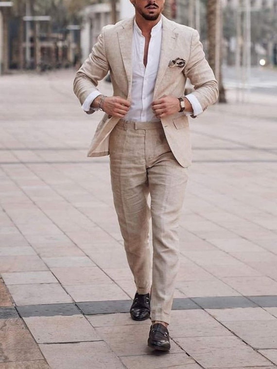 Men Suits 3 Piece Khaki Suit Slim Fit Suits Linen Suits Etsy