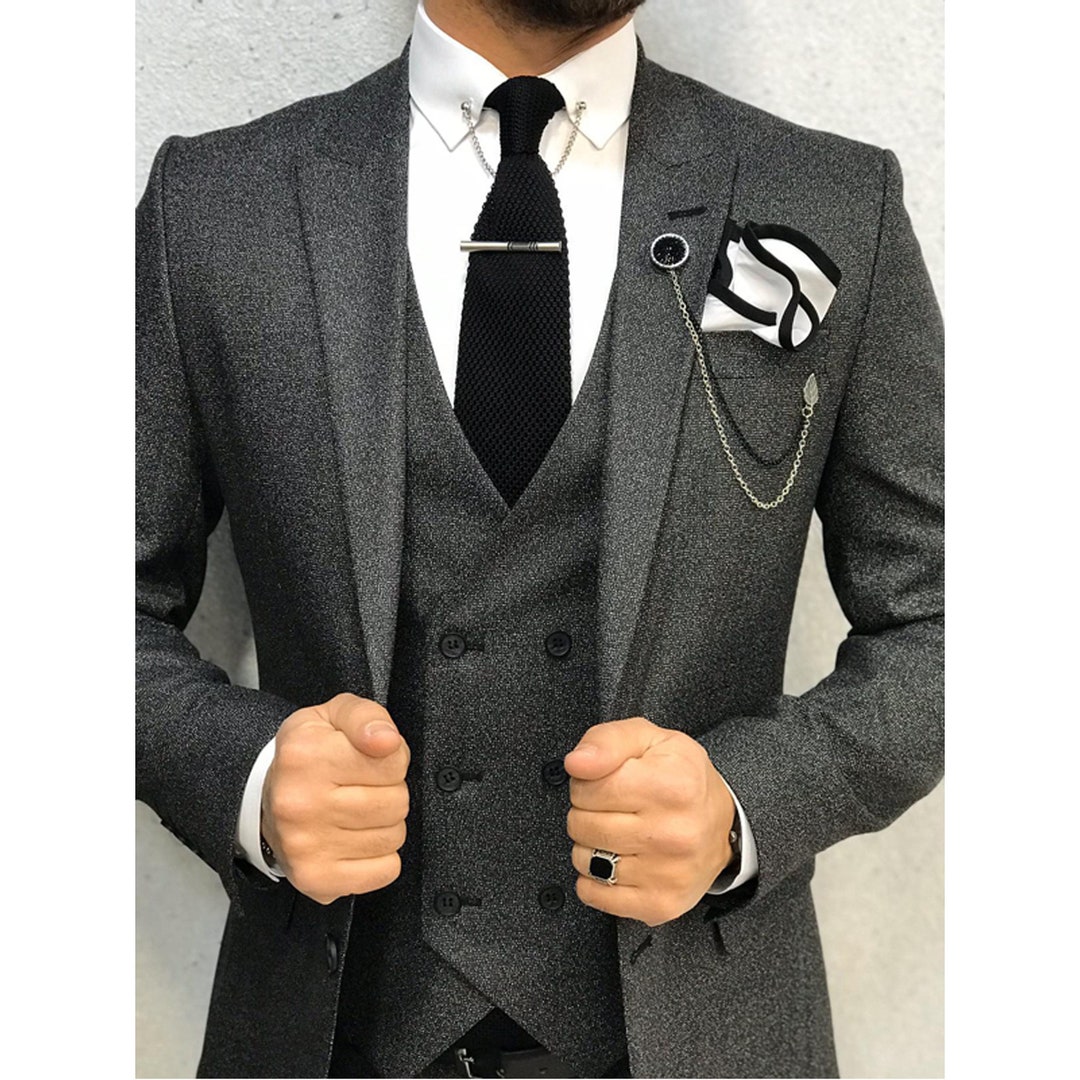 Men Suits 3 Piece Charcoal Grey Suit Slim Fit Suits - Etsy
