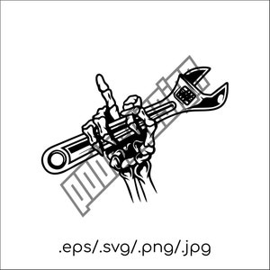 Mechanic Skeleton Hand with Wrench Svg File | Mechanic Svg | Wrench Svg| Skeleton Svg | Png Jpg Eps File for Cricut Silhouette Printable