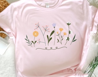 Camicia erbacce e fiori di campo, Camicia Fiori di Bosco Primavera, T-shirt Fiori Donna, Camicia Fiori Donna, Camicie Floreali Da Donna, T-Shirt Cottagecore
