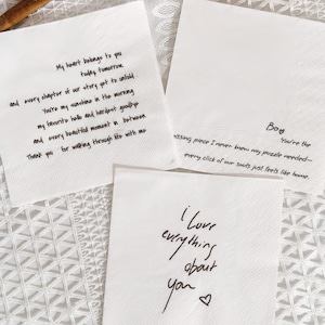 Custom Love Note Handwriting Napkins, Personalized Love Note Napkins, Print Wedding Cocktail Napkins,Custom Photo Napkin, Love Note For Him