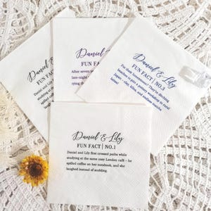 Fun Facts Napkins for Wedding, Personalized Fun Fact Napkin, Wedding Cocktail Napkins, Engagement Party Napkins, Custom Trivia Napkins