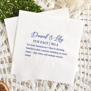 Personalized Fun Fact Napkin, Wedding Cocktail Napkins, Fun Facts Napkins for Wedding, Engagement Party Napkins, Custom Trivia Napkins