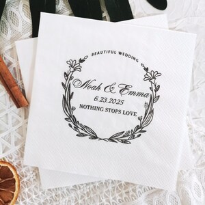 Wedding Cocktail Napkins, Engagement Party Napkins, Personalized Wedding Napkins, Custom Cocktail Napkins, Cheers Gift, Wreath Napkins