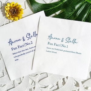 Fun Facts Napkins for Wedding, Personalized Fun Fact Napkin, Wedding Cocktail Napkins, Engagement Party Napkins, Custom Trivia Napkins